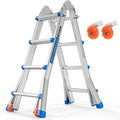 LUISLADDERS Ladder, A Frame Step Ladder Telescoping Ladder, Muti Position Folding Ladder Flared Leg & Wheels Design, 330 lbs Capacity Extension Ladder for Household Outdoor Work (17 FT)