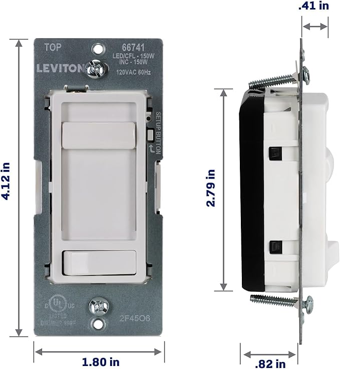 Leviton SureSlide LED Advanced Dimmer Switch for 150W Dimmable LED, Halogen and Incandescent Bulbs and Fixtures, 66741-W, White