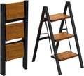 HBTower Step Ladder,Lightweight Aluminum Folding Step Stool with Anti-Slip Wide Pedal,330lbs Capacity Step Ladder for Household,Kitchen,Office - BlackWoodgrain