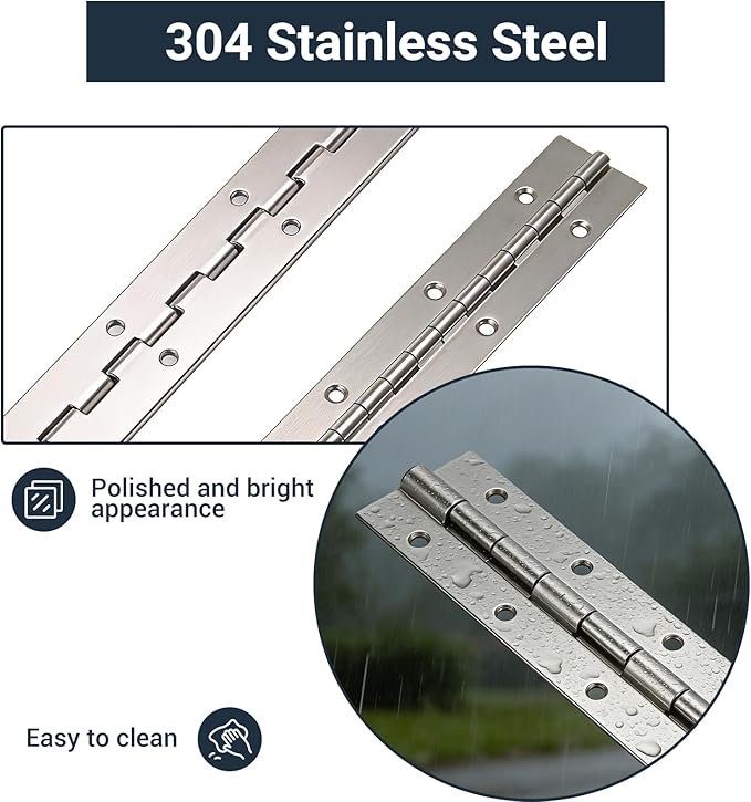 Piano Hinge, 12 Inch Stainless Steel Hinges with Holes and Stainless Steel Screws, Piano Heavy Duty Hinges, Suitable for Cabinets, DIY Storage Boxes, and Marine Scenarios