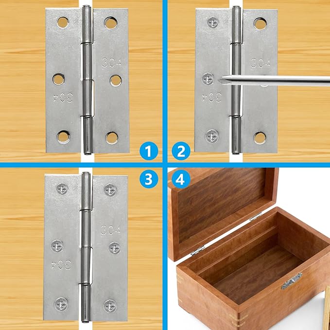 Piutouyar 6Pack Butt Hinge 3 Inch Mini Hinges 304 Stainless Steel Hinges Small Cabinet Hinges Folding Craft Hinges with Mounting Screws for Boxes Gate Drawer