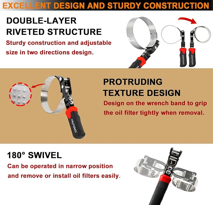 Oil Filter Wrench Set, Adjustable Oil Filter Removal Tool, 7 Pcs | Universal Oil Filter Removal Tool 2-1/16"-5-1/4", Two-Tone Thick Wide Molded Handle for Great Grip, Small Snap-On Oil Funnel