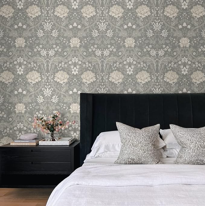 NextWall Honeysuckle Trail Floral Peel and Stick Wallpaper (Daydream Grey)