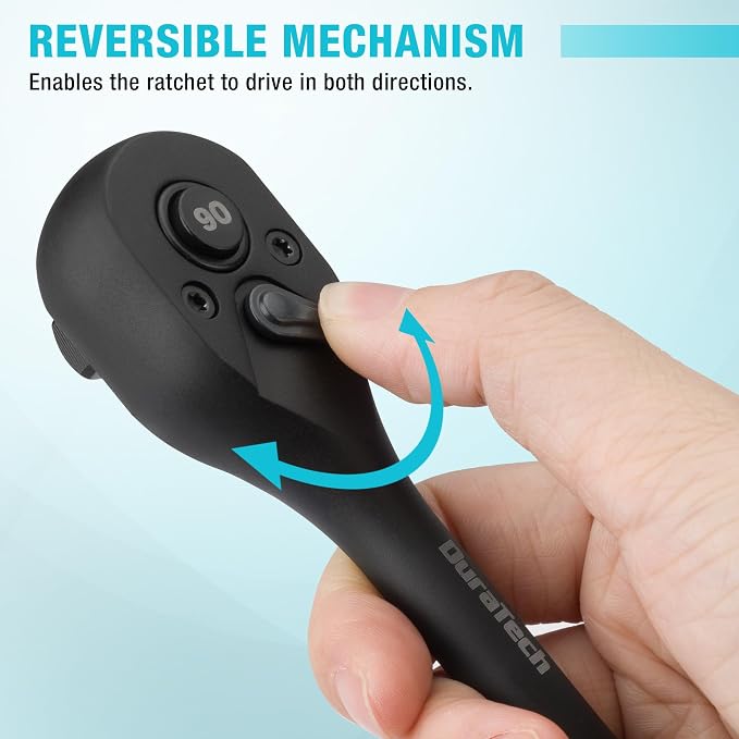 DURATECH 1/2-Inch Drive Ratchet, 90-Tooth Quick-Release Ratchet Wrench | Reversible, Cr-V Made, 4° Swing, Manganese Phosphate Black Finish, Socket Wrench for Men Women Stocking Stuffer for Men Women