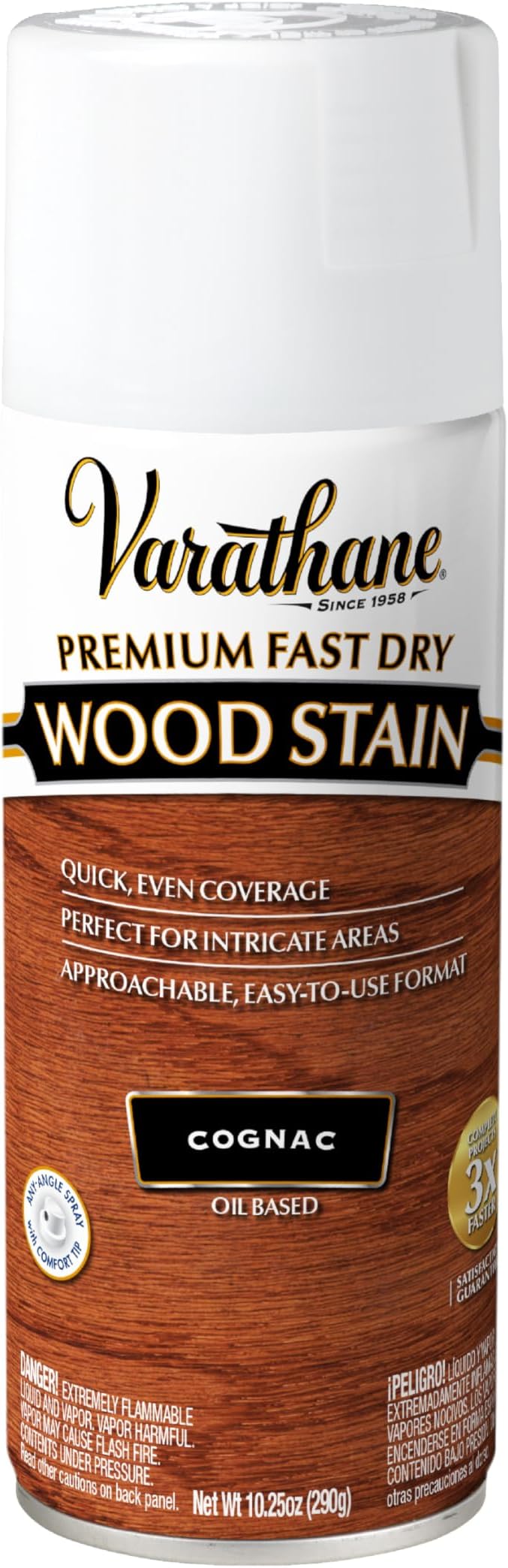 Varathane Premium Fast Dry Wood Stain Spray | 1 Hour Dry Time | 1 Coat Color | Interior Wood Stain | Furniture, Cabinets, Doors, Trim | 10.25 oz | Cognac