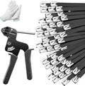 150PCS 11.8Inch 304‑Steel Cable‑Ties Kit with Tie‑Gun & Protective Gloves | High‑strength 304‑steel zip ties provide long‑lasting secure fastening for outdoor‑fence installations.