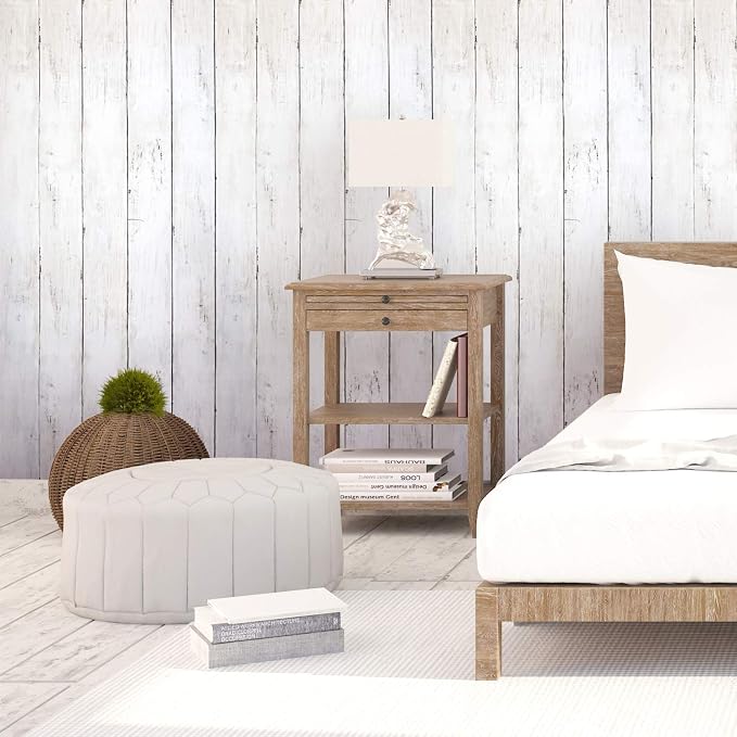 CiCiwind Peel and Stick Wallpaper Wood Contact Paper White Shiplap Wall Paper Peel and Stick Modern Rustic Wood Removable Waterproof Self Adhesive Wallpapers for Cabinets Bedroom Bathroom 78.7"x17.7"
