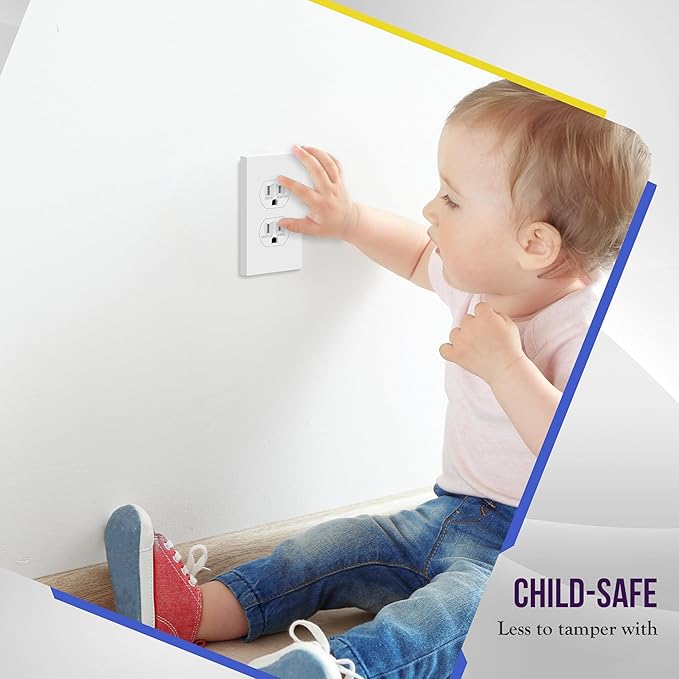 ENERLITES Screwless Duplex Wall Plates, Child Safe Receptacle Outlet Covers, Standard Size, 1-Gang 4.68"x 2.93", Unbreakable Polycarbonate Thermoplastic, UL Listed, SI8821-W-5PCS, Glossy, White