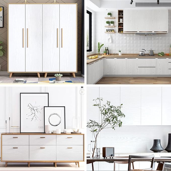 Arthome Peel and Stick Wallpaper - White Wood Contact Paper - White Wallpaper - Self-Adhesive, Removable and Waterproof for Cabinet, Countertop (23.6''x200'')