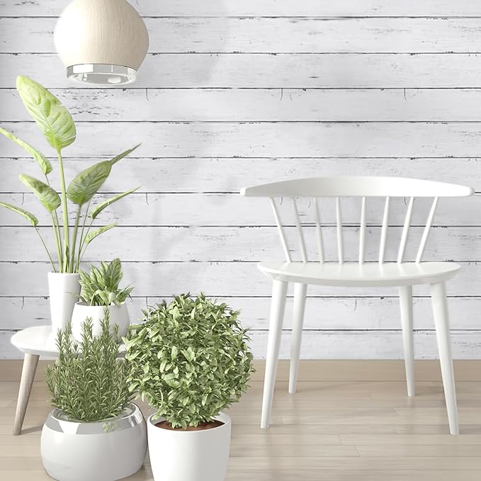 Shiplap Peel and Stick Wallpaper, Contact Paper for Classroom Home Decor | 17.7"x708" Removable Self-Adhesive White Wood Plank Film, Farmhouse Decor for Bulletin Board Desk Cabinet & Home Renovation