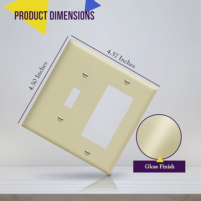 ENERLITES Combination Toggle Switch/Decorator Switch Wall Plate, Size 2-Gang 4.50" x 4.57", Polycarbonate Thermoplastic, 881131-I, Ivory