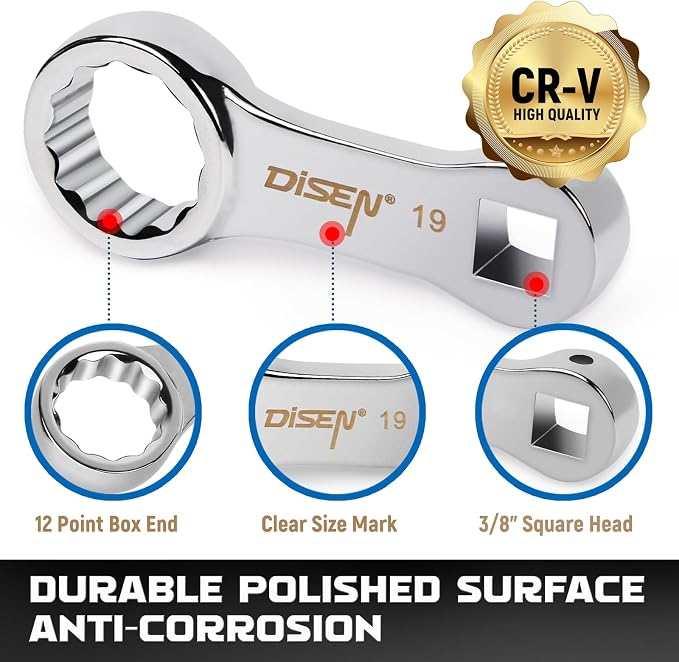 DISEN 10PCS Metric Torque Wrench Adapter 10-19mm 3/8" Drive Extension Box | Chrome vanadium steel | 3/8" square drive | Extension rod design | 10-19mm range | Color box | For car, bike, truck repair