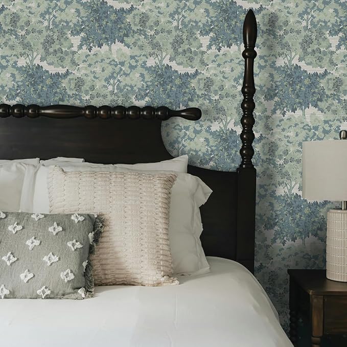Tempaper Textured Green Canopy Toile Faux Grasscloth Removable Peel and Stick Wallpaper, 20.5 in X 16.5 ft, Made in The USA
