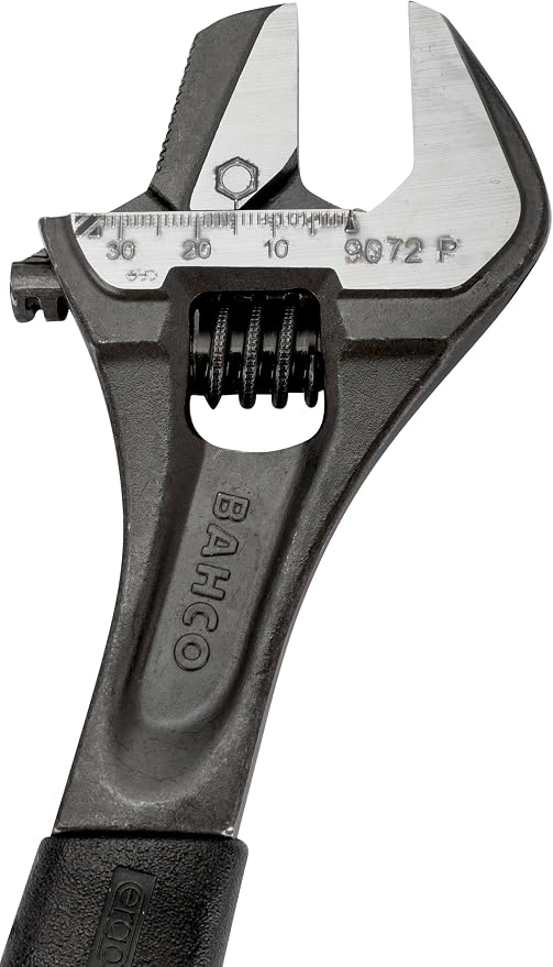 Bahco BAH9073RPUS 12" SAE Ergo Combination Industrial Black Finish Adjustable/Pipe Wrench, Reversible Jaw for Dual Functionality, Aggressive Angled Teeth, Thermoplastic Handle, and Slim Tapered Jaws | Aggressive Angled Teeth, Slim Tapered Profile, Ther...