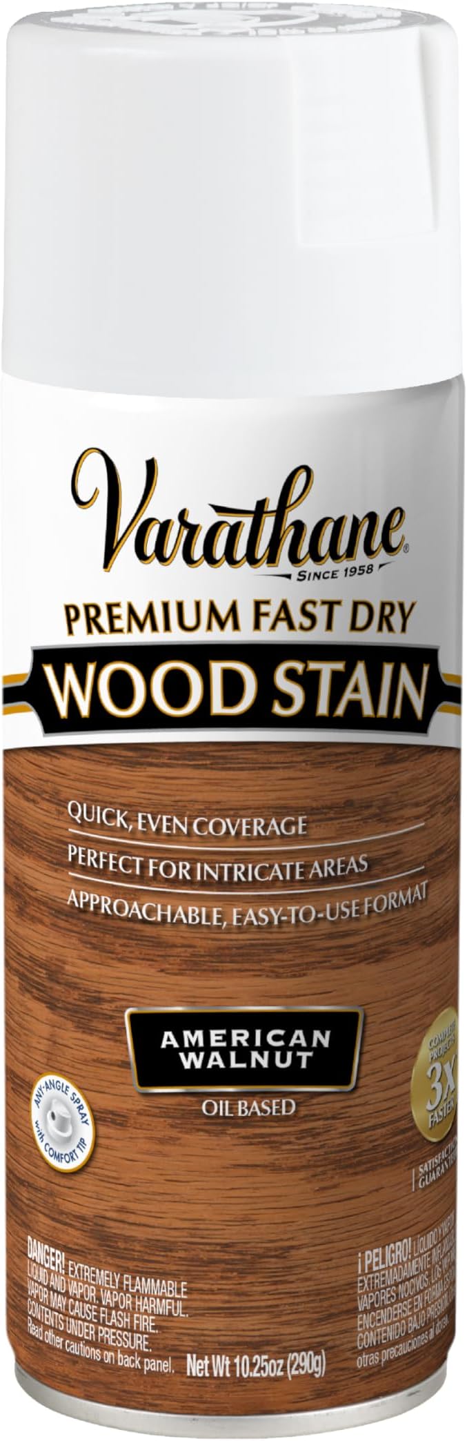 Varathane Premium Fast Dry Wood Stain Spray | 1 Hour Dry Time | 1 Coat Color | Interior Wood Stain | Furniture, Cabinets, Doors, Trim | 10.25 oz | American Walnut