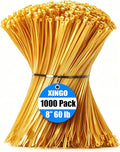 XINGO 1000 PCS Gold Zip Ties 8 Inch, 60 LBS Tensile Strength, Self-Locking Nylon Plastic Nylon PA66 Wire Ties for Indoor and Outdoor Use