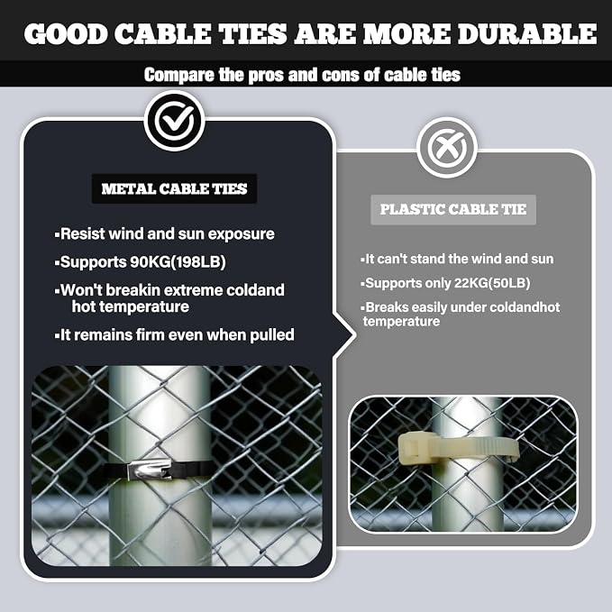 157PCS Heavy Duty 304 Stainless Steel Cable Tie Gun Kit, Includes 150PCS Metal Zip Ties(3 Sizes), Self-Locking, UV & Corrosion Resistant, for Fence, Exhaust Pipe, Chicken Coop, Farm Use
