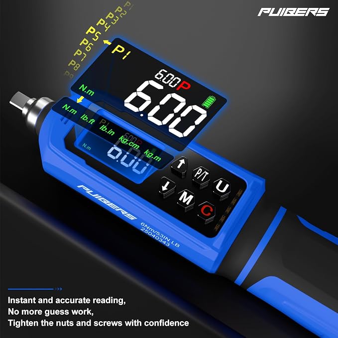 46 Pcs Digital Torque Screwdriver Set 1/4",0.8-53.2 LB.IN Adjustable Inch Pound Torque Screwdriver, Torque Wrench Screwdriver ±1% Accuracy, LCD with Buzzer & LED Alerts