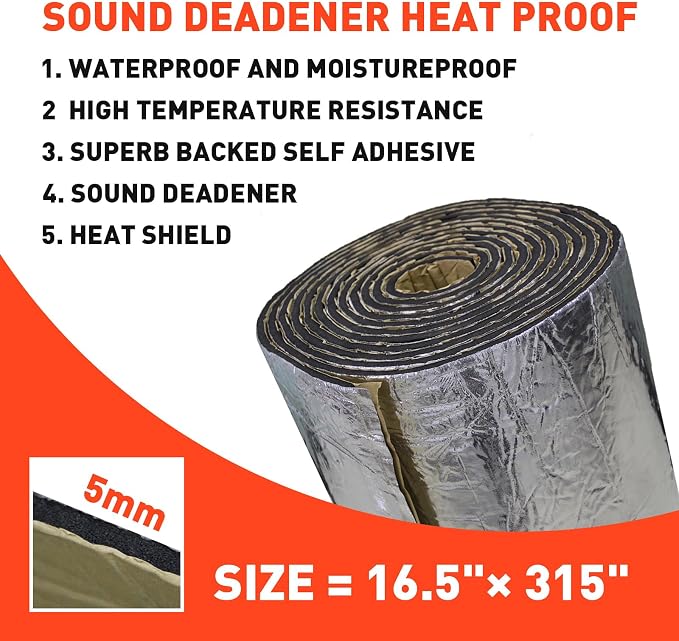 200mil 36.16Sqft Car Sound Dendener Deadening Mat Heat & Noise Insulation | Aluminum Foil Finsh PE Foam Dampening Material with Self Adhesive for Car Hood Trim Roof Door and Trunk