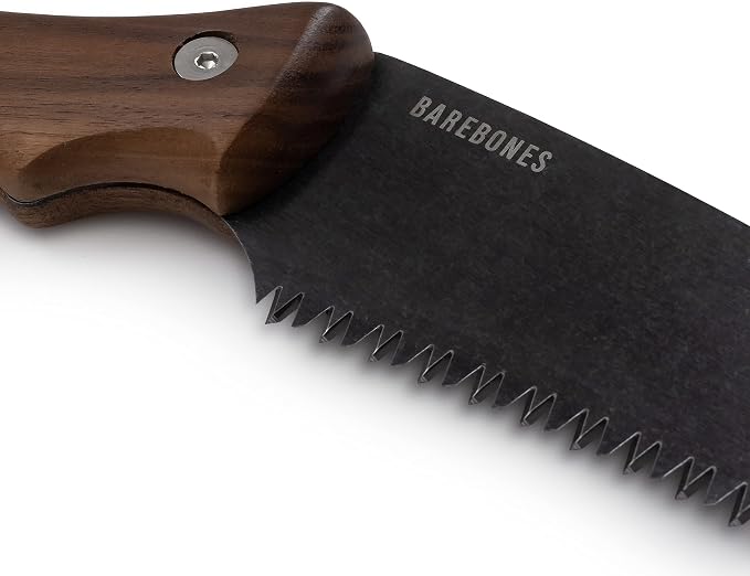 Barebones Timber Saw - Hand Saw with Ergonomic Walnut Handle for Camping, Pruning, and Wood Cutting - Curved Blade and Root Cutter with Sheath