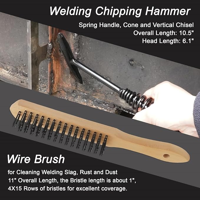 VASTOOLS Welding Accessories,Welding Chipping Hammer, Leather Welding Gloves 13.5",6-in-1 Welpers Pliers 7",Wire Brush 11",for Welder