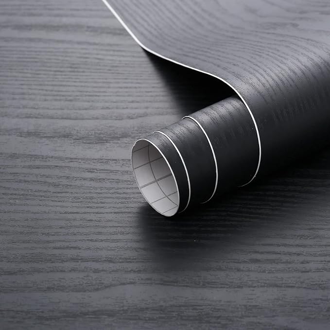 Arthome Peel and Stick Wallpaper - Black Wood Contact - Black Wallpaper - Self-Adhesive & Removable Wall Paper for Countertop Furniture Kitchen, Countertop Contact Paper, Easy to Clean, (17"x240")