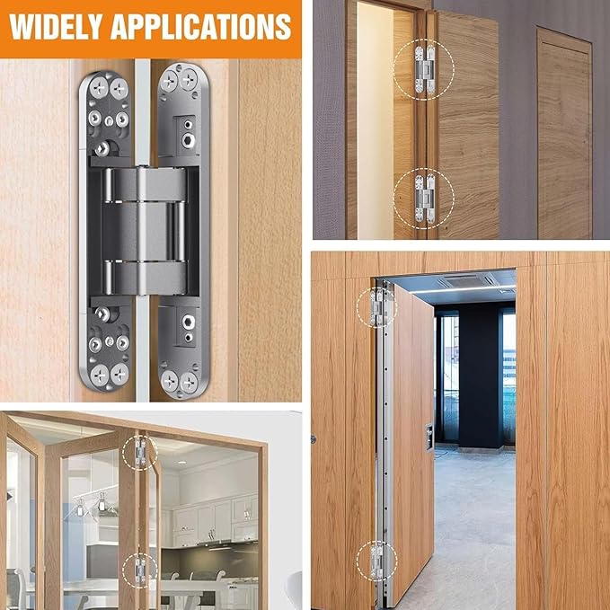 7" Hidden Door Hinge/Concealed Hinges,Invisible Hinges,Invisible Door Silent 180 Degree Swing Hinge 3-Way Adjustable Butt 7 x 2.8 x 1 (Silvery, 7 inches)