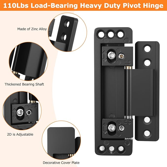 Hidden Door Hinges, 2Pack Adjustable Heavy Duty Concealed Hinges 110Lbs Load-Bearing Invisible Hinge Hidden Hinges for Secret Doors, Bookcase, Shelf & Murphy Door Hinge Kit