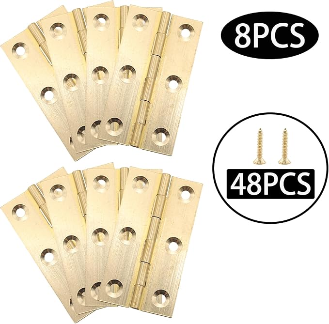 8 Pcs 40mmx75mm / 1.57" x 2.95" Gold Mini Hinges, 3 Inch Solid Brass Folding Butt Hinge, Cabinet Hinge for Jewelry Box, Drawer Cabinet Furniture