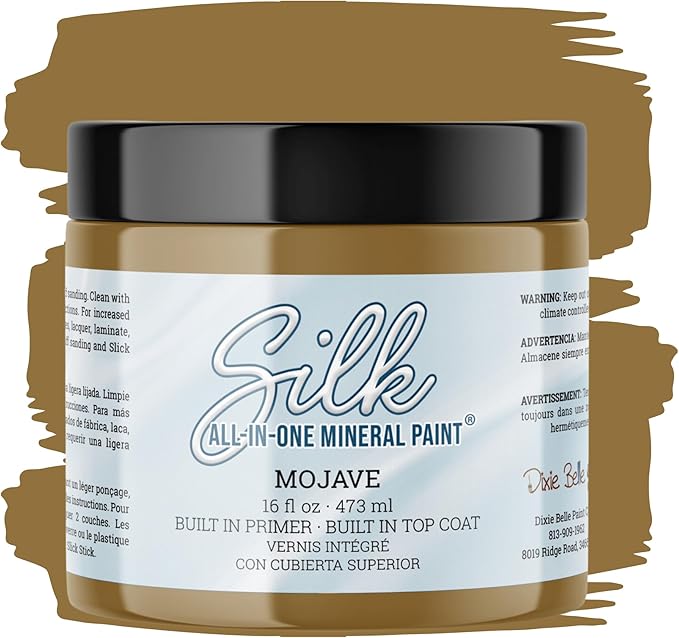 Dixie Belle Silk All-in-One Mineral Paint - Mojave (16oz) - Golden Brown Water Based Built-In Primer + Topcoat for Wood + Metal - Durable Furniture Paint - Low Reflective Finish