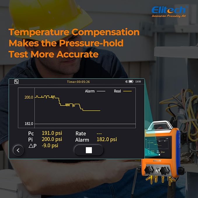 Elitech Digital 4 Valve Manifold Gauge HVAC with Refrigerant Hoses, Vacuum Micron Gauge, Thermometer Clamps, OTA Upgrade, Wireless APP Control, EMG-40VPro