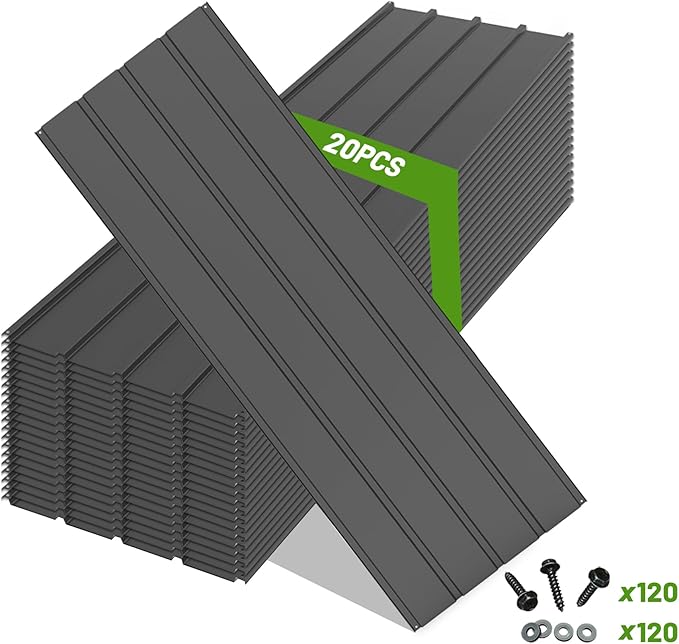 20PCS Metal Roofing Panels, Corrugated Galvanized Roof Panels, Waterproof Metal Siding Panel with 120 Pcs Steel Screws for Pergola, Gazebo, Shed, Garages, Stables and Mobile Homes -Grey