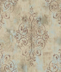 HAOKHOME Vintage French Damask Peel and Stick Wallpaper Deep Yellow/Mist Blue/Brown Vinyl Self Adhesive Wall Paper Design for Walls Bathroom Bedroom Home Decor 17.7in x 32.8ft