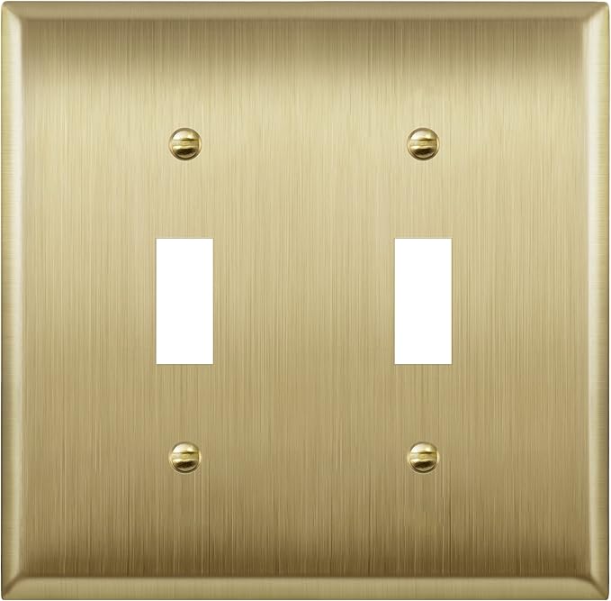 ENERLITES Toggle Light Switch Metal Wall Plate, Stainless Steel 201, Corrosion Resistant, Size 2-Gang 4.50" x 4.57", 7712-BB, Brushed Brass, Gold