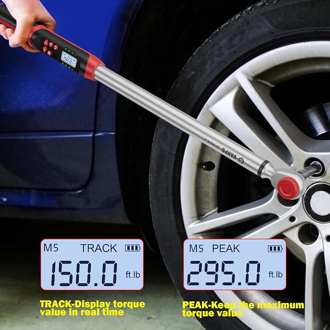 VANPO 3/8" & 1/2" Digital Torque Wrench Set, 3.1-62.7Ft.lb+14.7-295Ft.lb | 4.2-85Nm+20-400Nm, ±2% Accuracy, Preset Value, Buzzer & LED Indicator, Data Storage, for Car, Motorcycle, Truck, RV & Towing