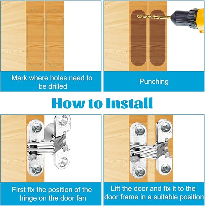 12 Packs Hidden Hinges for Cabinet Doors, 1-3/4" Stainless Steel Hidden Hinges, 180 Degree Invisible Hinge, Cross Concealed Hingesfor Cabinet, Folding Door, Folding Table and Cupboard