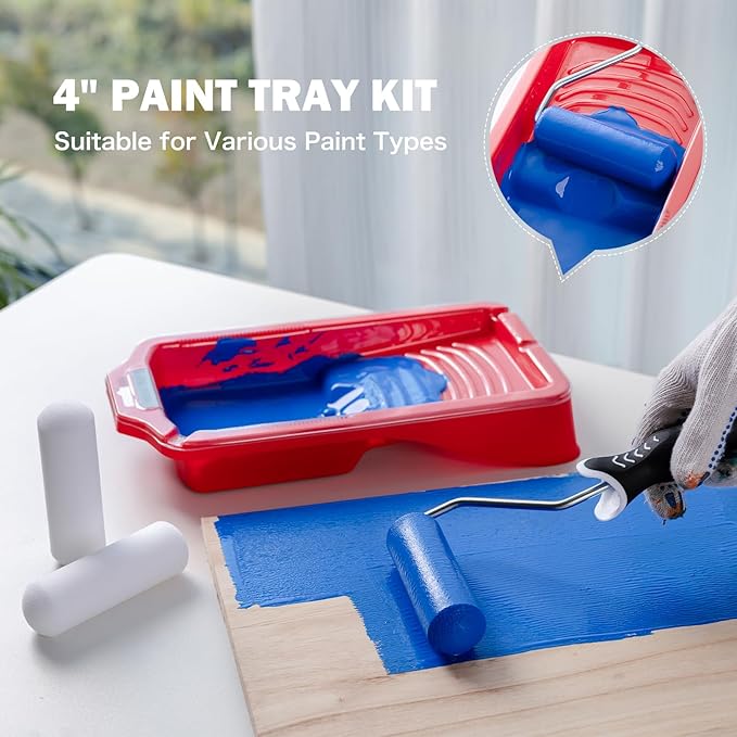 Mister Rui Paint Tray Set, 4 Inch Paint Tray and Liners-6 Pack, Sturdy Plastic Paint Tray with 5 Tray Liners, Paint Pan Liners, Small Paint Trays for Painting