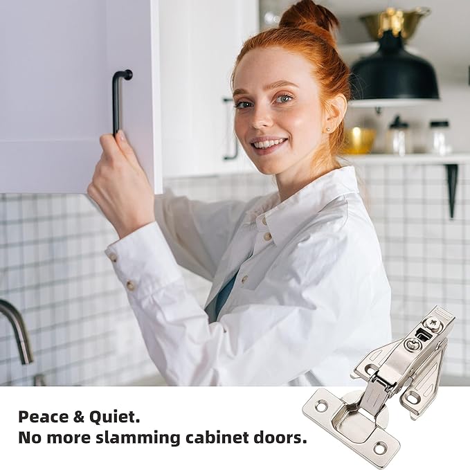 DecoBasics (60 PCS) Full Overlay Soft Close Cabinet Hinges for Kitchen Cabinets - 105° Face Frame Concealed Cabinet Door Hinge -3 Way Adjustability -Clip on Plate & Matching Screw 4 Easy Installation