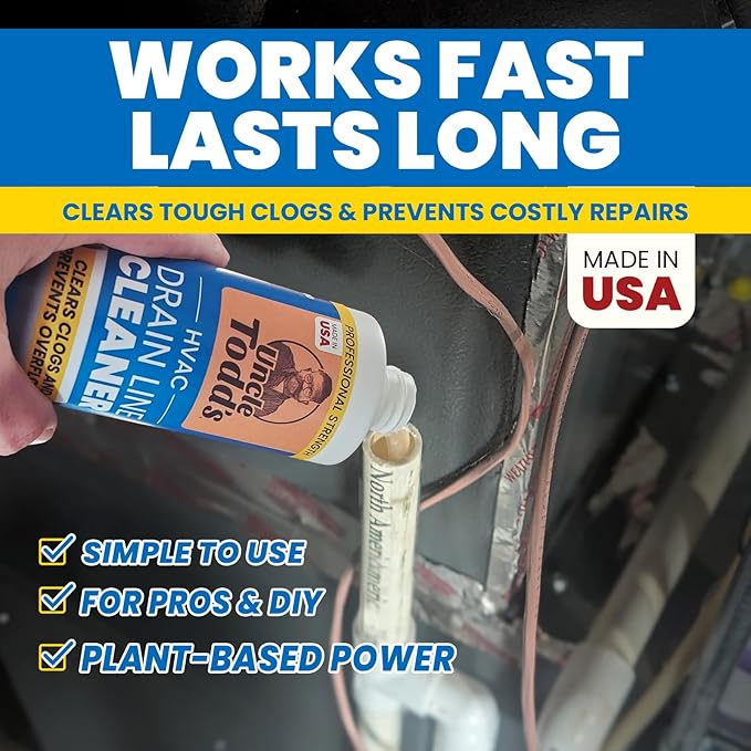 Uncle Todd's HVAC Drain Line Cleaner – 16oz / 8 Months Supply Bleach-Free, Fast-Acting, Long-Lasting AC Drain Line Solution for Tough Clogs & Buildup