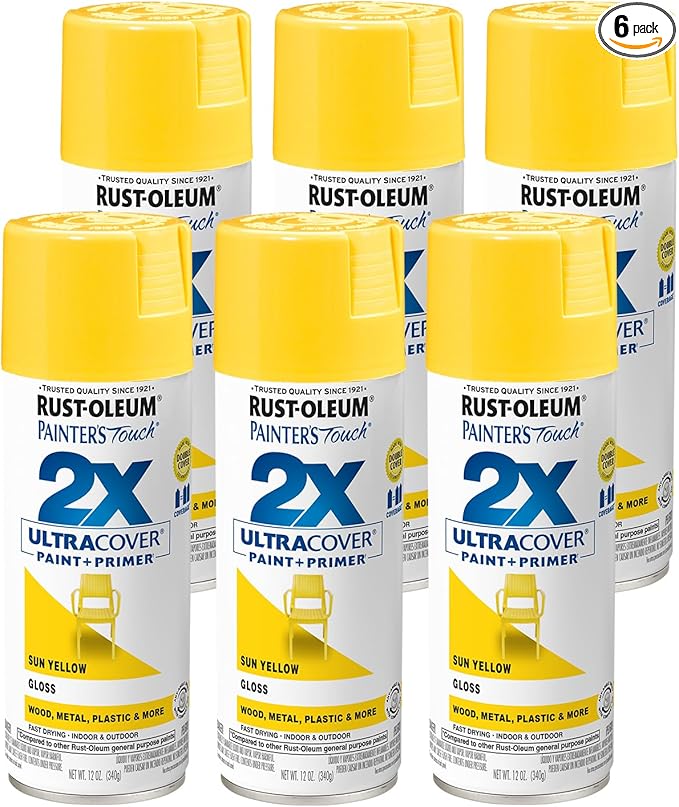 Rust-Oleum 334046-6PK Painter's Touch 2X Ultra Cover Spray Paint, 12 oz, Gloss Sun Yellow, 6 Pack