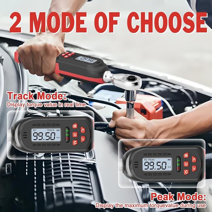 VANPO Digital Torque Wrench 3/8-Inch Drive, 5-99.5 ft-lb, for Motorcycle | 6.8-135Nm, ±2% Accuracy, Electronic Torque Wrench with Preset Value, Buzzer and LED Notification for Automotive & Bicycle