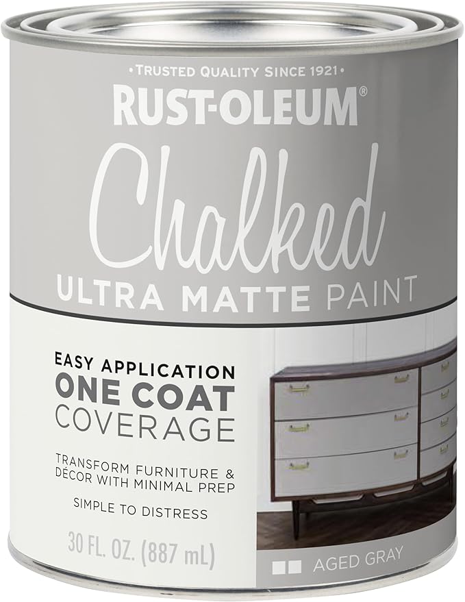 Rust-Oleum Aged Gray Chalked All-in-One Ultra Matte Paint | One Coat Coverage | No Primer, Sanding, Or Topcoat Needed | Easy Clean Up | Made in USA | 30 OZ