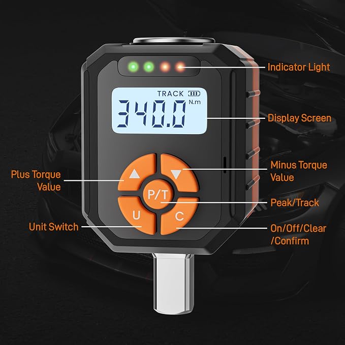 1/2" Digital Torque Wrench Adapter Set, 12.54-250.8 Ft.lb/17-340 N.m Electronic Torque Adapter with Buzzer & LED Indicator for Automotive Motocycle Car Repair