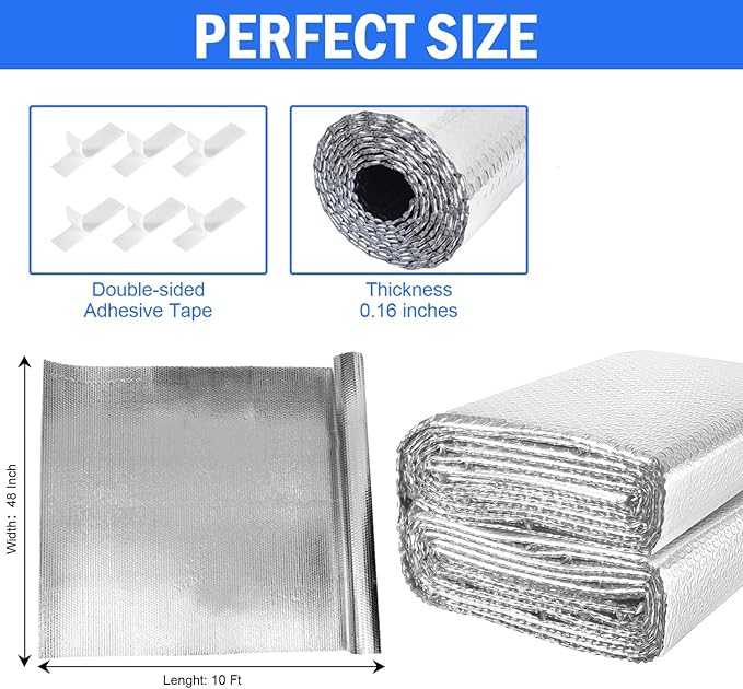 YoleShy Double Reflective Insulation 48 in X 10 FT RV Window Insulation for Summer Heat Reflective Window Film for Roof, Car, Garage Doors