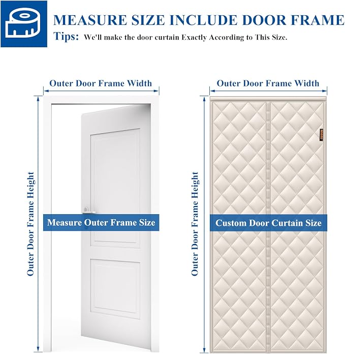 Customizable Magnetic Thermal Insulated Door Curtain, 5 Layers Oxford&Cotton Cover Blanket Insulation for Winter/Doorway/Attic/Patio/Sliding Glass/Front/Back/French Doors, Keep Cold Air Out, Beige