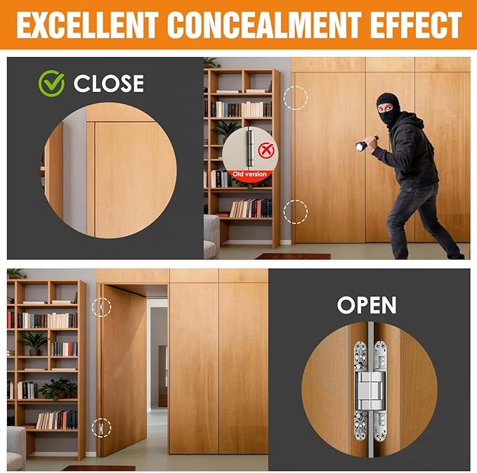 6" Hidden Door Hinge/Concealed Hinges,Invisible Hinges,Invisible Door Silent 180 Degree Swing Hinge 3-Way Adjustable Butt 6 x 2.5 x 1inch (Silvery, 6 inches)