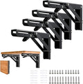 Folding Shelf Brackets - 10 Inch 4 Pcs Heavy Duty Metal Collapsible Triangle Shelf Bracket, DIY Wall Mounted Foldable Shelf Bracket, Space Saving for Bench Table