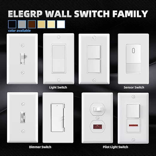 ELEGRP 3 Way Toggle Light Switch with Plate, 15 Amp, 120 V, Toggle Framed AC Quiet Switch, in Wall On/Off Switch, Self-Grounding, Residential and Commercial Grade, UL Listed (5 Pack, Glossy White)