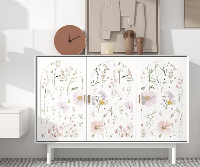 Floral Peel and Stick Wallpaper Boho Contact Paper 17.3"×197" | Self Adhesive Removable Wallpaper Pink Floral White Wildflowers Wall Paper for Bedroom Bathroom Art Deco Wallpapers Vinyl