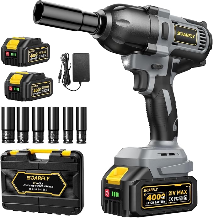 1/2" Cordless Impact Wrench, 738 Ft-lbs (1000 N.m) Impact Gun | 2x 4.0Ah Batteries, 3 Speed, Brushless Motor, LED Light, 6 Sockets, High Torque Impact Driver for Home Car/Mower/Truck RV